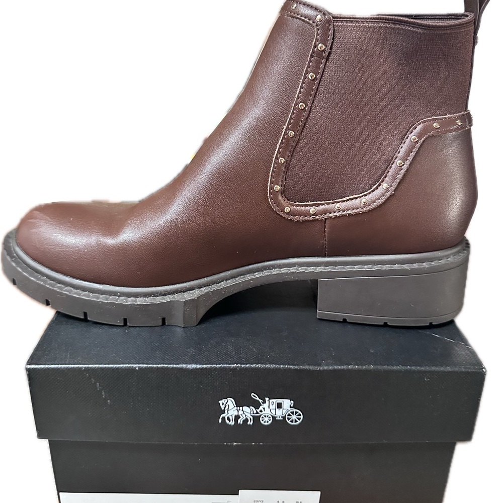 Coach Brown Ankle Booties with Stud Accents - Picture 2 of 7